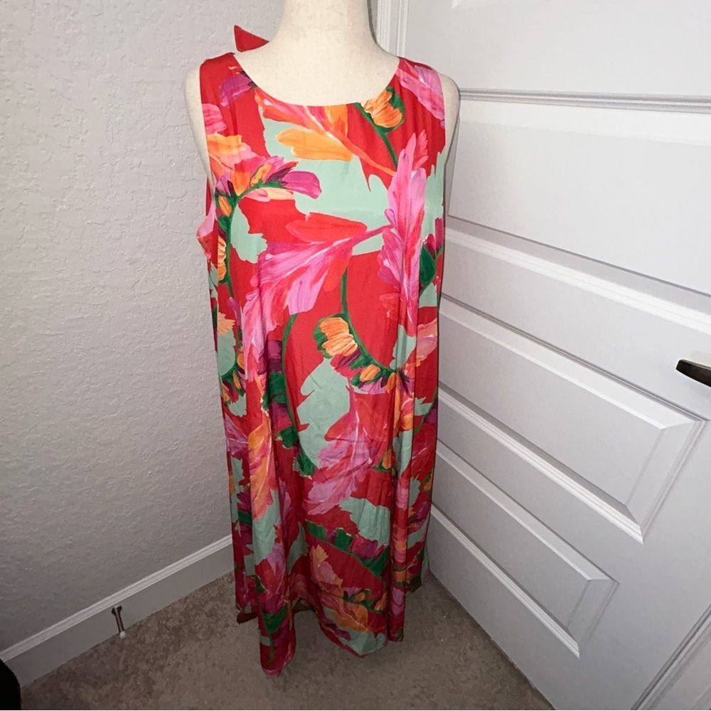 Chico’s Botanic Berry Foliage Print Trapeze Swing Sleeveless Midi Dress Chicos - Picture 13 of 13